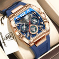 Poedagar 9051 Luxury Mens Sport Watch Tonneau Case Silicone Strap Reloj Hombre Waterproof Quartz Watch for Men Factory Direct