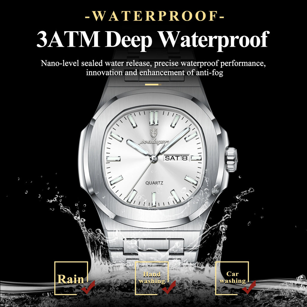 Poedagar 853 Luxury Mens Watch Waterproof Quartz Watches Classic Vintage Orologio Luminous Stainless Steel Watch for Men