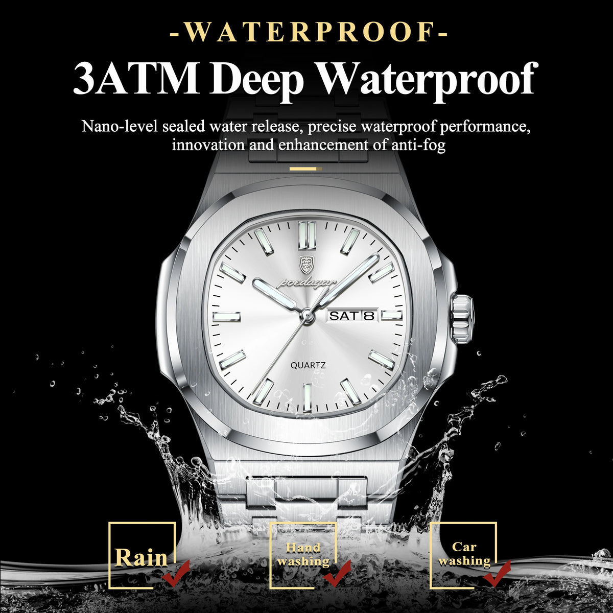 Poedagar 853 Luxury Mens Watch Waterproof Quartz Watches Classic Vintage Orologio Luminous Stainless Steel Watch for Men