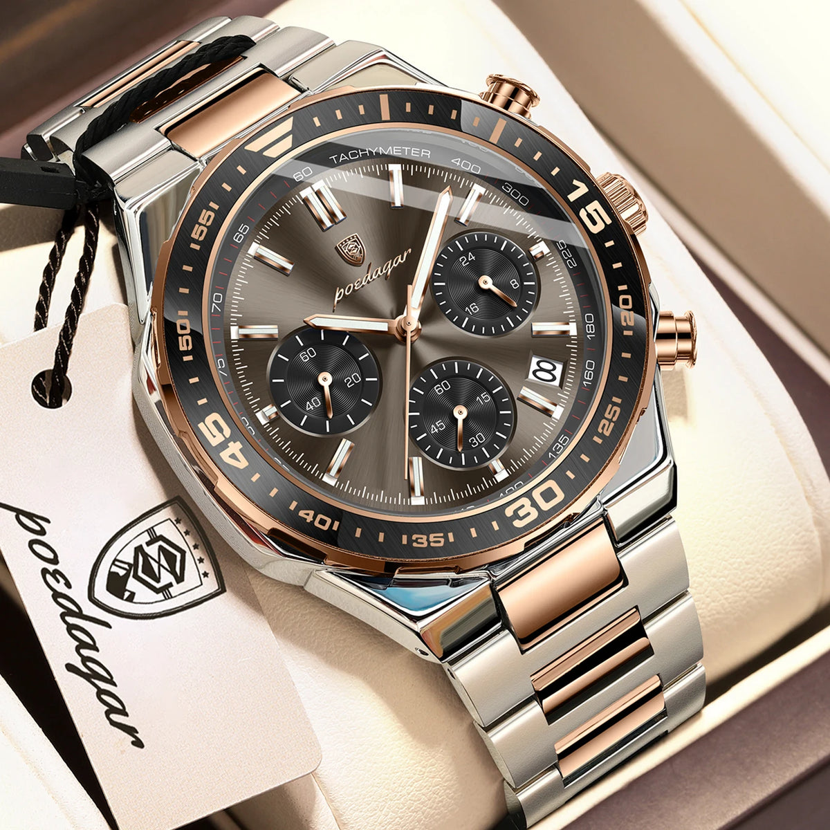 Poedagar 697 Men's Luxury Business Sport Chronograph Watch Tachymeter Luminous Date 3ATM Waterproof Steel Factory Wholesale