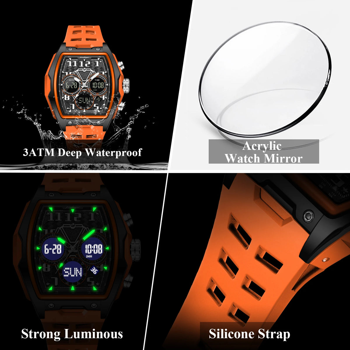 Watch for Men Sport Poedagar 636 Date Week Analog-Digital Quartz Watches Silicone Strap Montre Luminous Waterproof Men's Watch