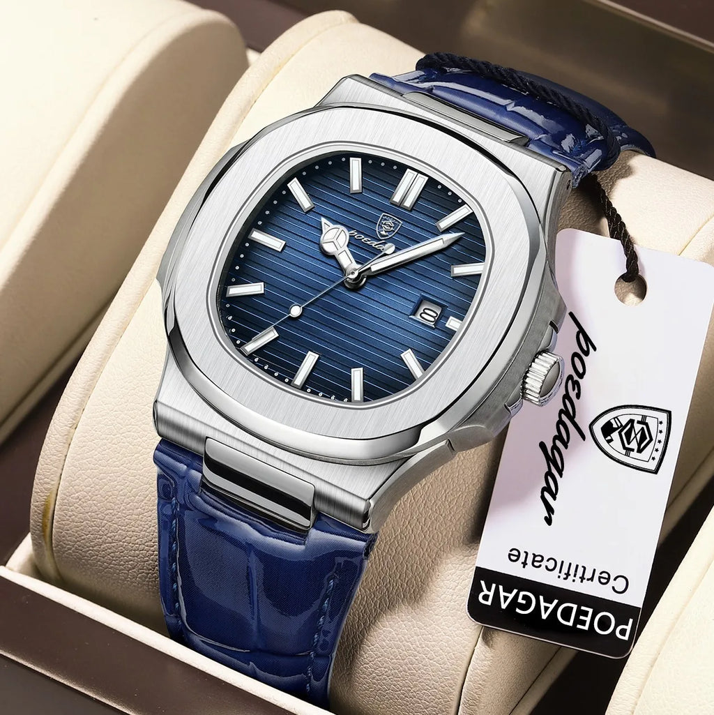 Poedagar Top Luxury Square Men Watch High Quality Leather Quartz Watches 30m Waterproof Luminous Date Watches for Men