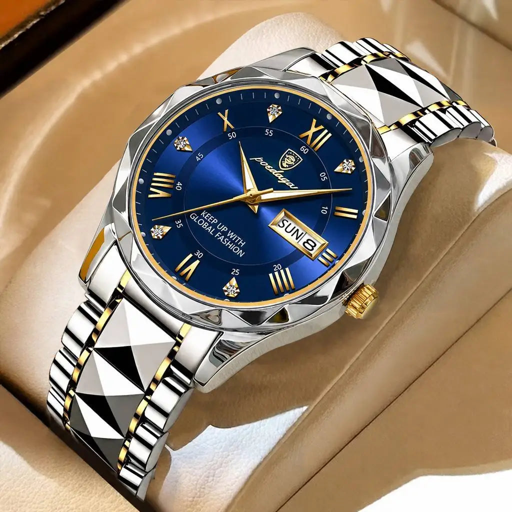 Poedagar 615 Luxury Men's Watches Top Brand Waterproof Luminous Date Week Reloj Watch for Men Stainless Steel Quartz Male