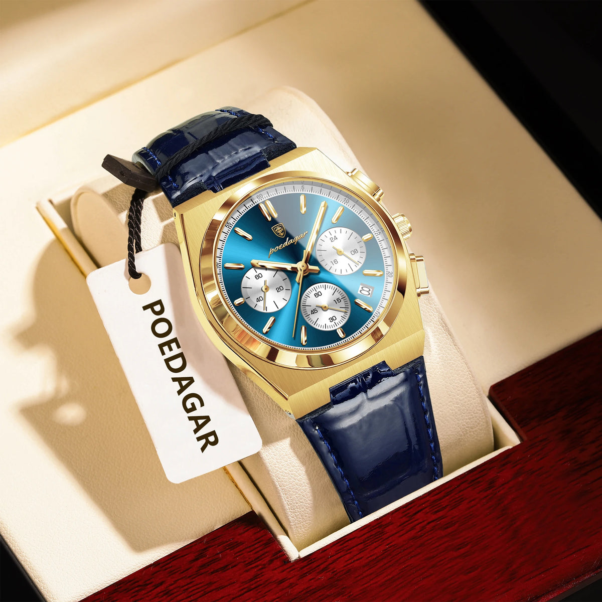 Poedagar 970 Mens Watch Luxury Leather Strap Luminous Waterproof Quartz Watches Casual Reloj Hombre Chronograph Watch for Men