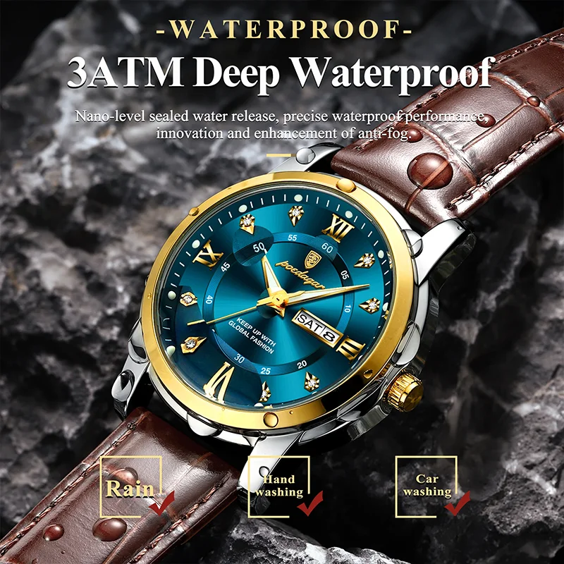 Poedagar 936 Wholesale High Quality Leather Men's Wrist Watch Waterproof Luminous Quartz Watches for Men
