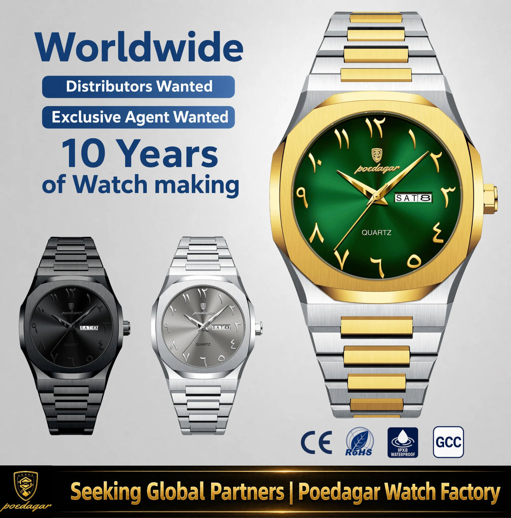 Poedagar 830 Men's Watch Luxury Arabic Dial Waterproof Stainless Steel Wholesale Business Quartz Watches for Men Ready to Ship