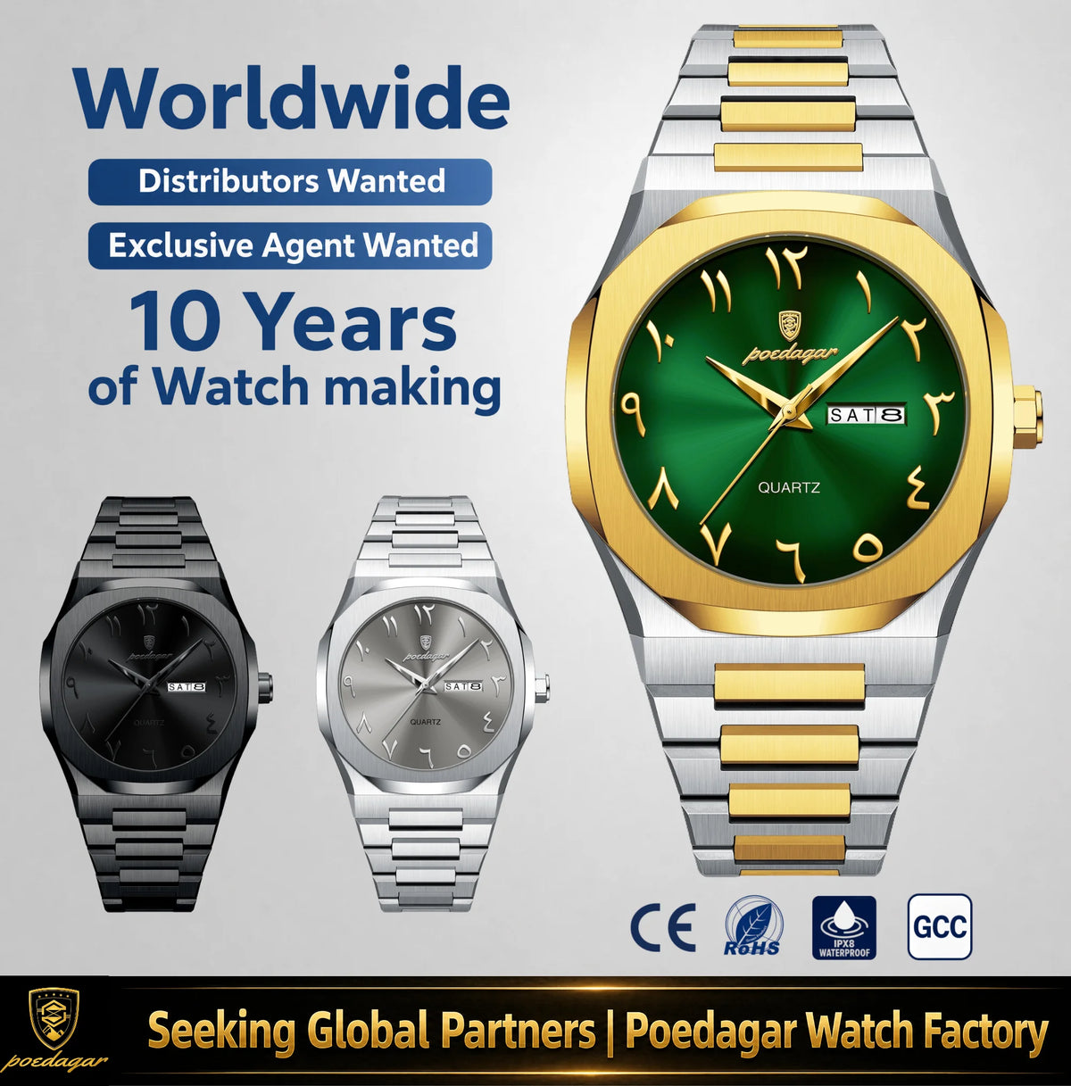 Poedagar 830 Men's Watch Luxury Arabic Dial Waterproof Stainless Steel Wholesale Business Quartz Watches for Men Ready to Ship