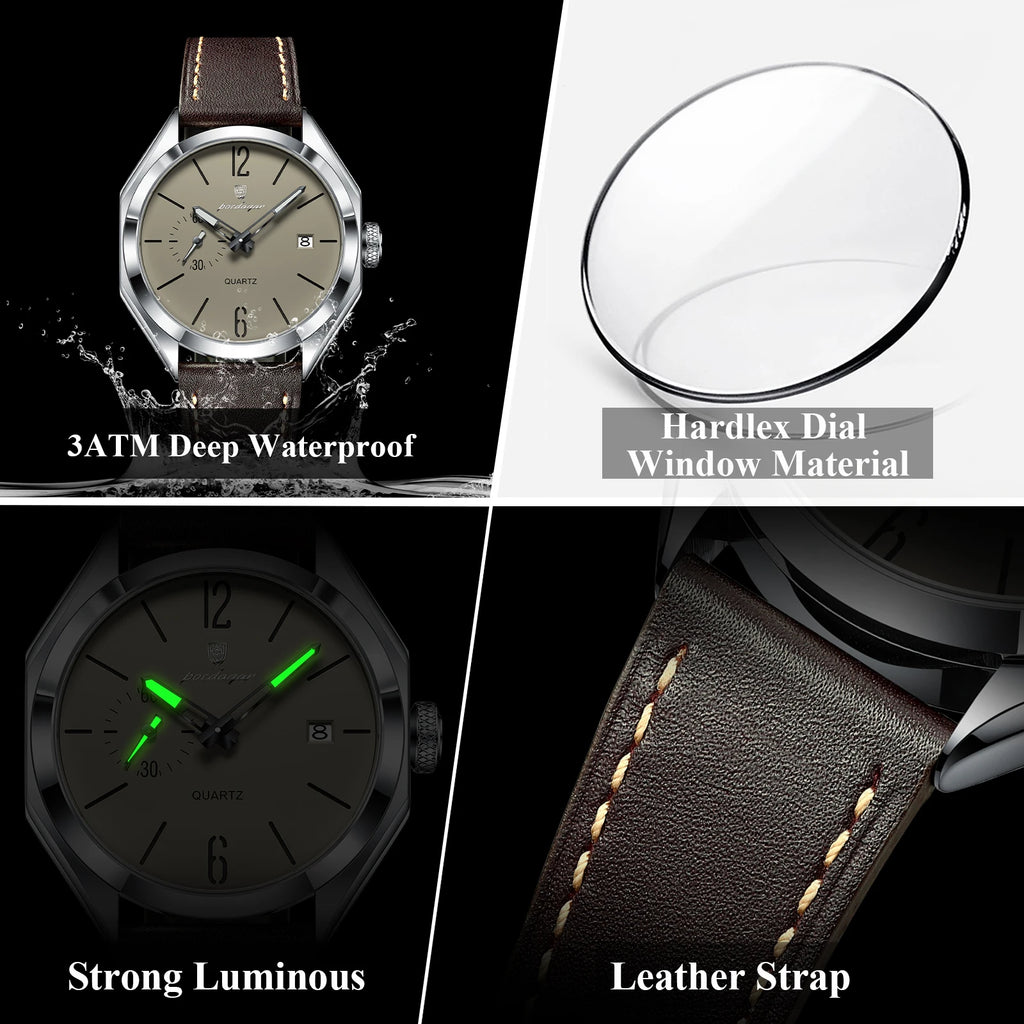 POEDAGAR 689 Men Quartz Watch Luxury Geometric Dial Leather Strap Waterproof Casual Wrist Watch Wholesale