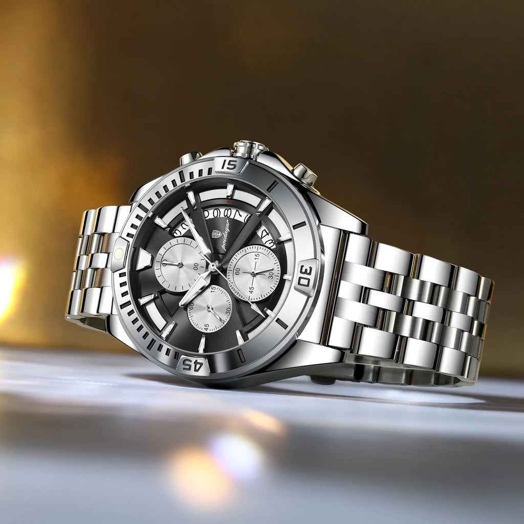 Poedagar 695 Men Luxury Quartz Watches Stainless Steel Hollow Dial Daily Wear Casual Luminous Chronograph Montre Homme