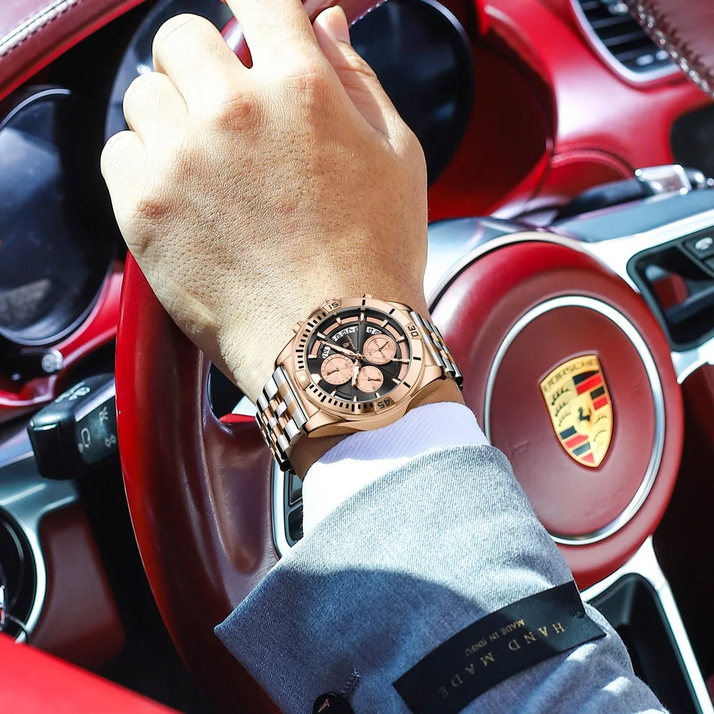 Poedagar 695 Men Dress Quartz Watches Stainless Steel Hollow Dial Daily Wear Outdoor Casual Luminous Chronograph Herrenuhr