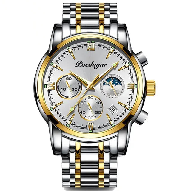 Poedaga Top High Quality Sport Watch for Men WaterproofStainless Steel Fashion Men Wrist Luminous Date Quartz Watches