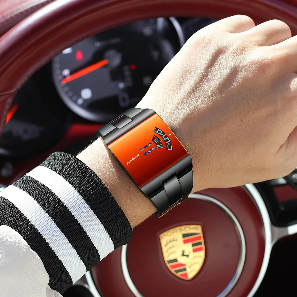 Poedagar 857 Luxury Men's Watch Unique Red Gradient Mirror Dial Wristwatch Stainless Steel Band Waterproof Montre Watch for Men