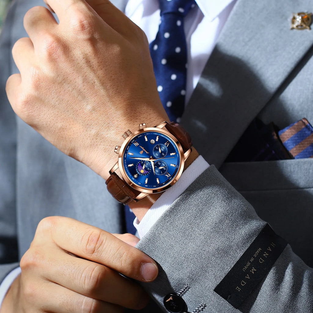 Poedagar 882 Men's Watch Business Luxury Leather Montre Waterproof Luminous Date Reloj Chronograph Quartz Wristwatch Wholesale