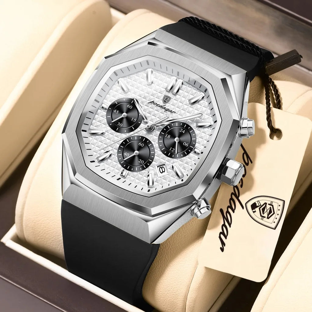 Poedagar 893 New Men's Watches Silicone Strap Wristwatch Waterproof Luminous Chronograph Luxury Sports Quartz Watch for Men