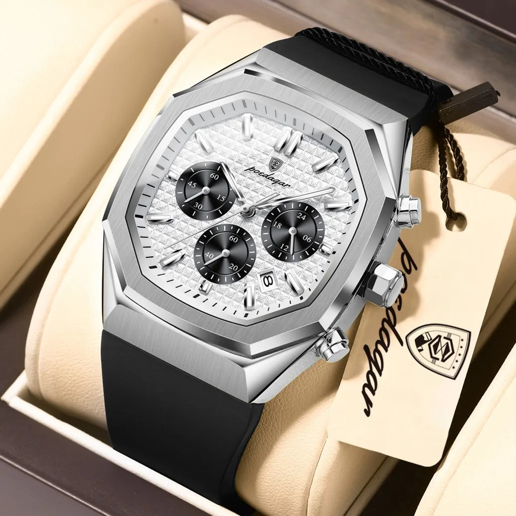 Poedagar 893 New Men's Watches Silicone Strap Wristwatch Waterproof Luminous Chronograph Luxury Sports Quartz Watch for Men