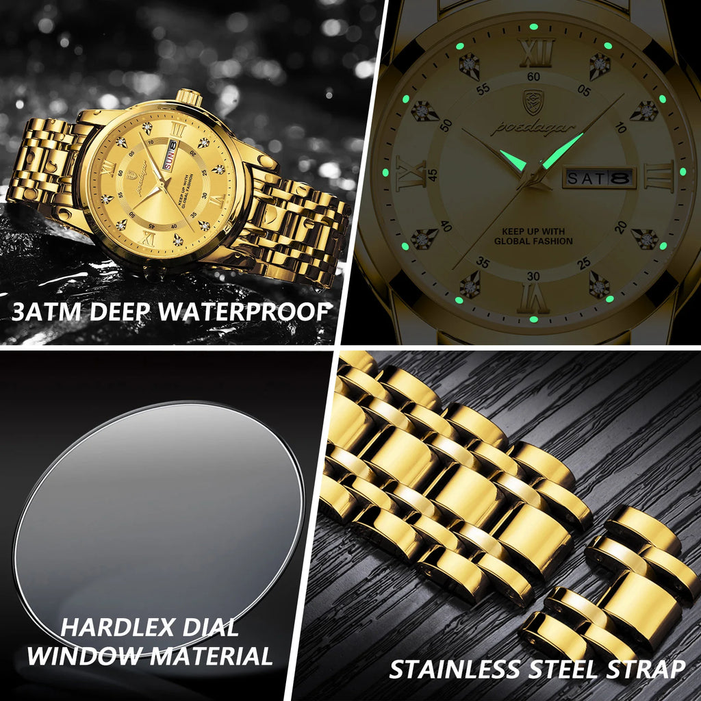 Poedagar 936 Men's Luxury Watch High Quality Stainless Steel Waterproof Luminous Montre Homme Quartz Watches for Men