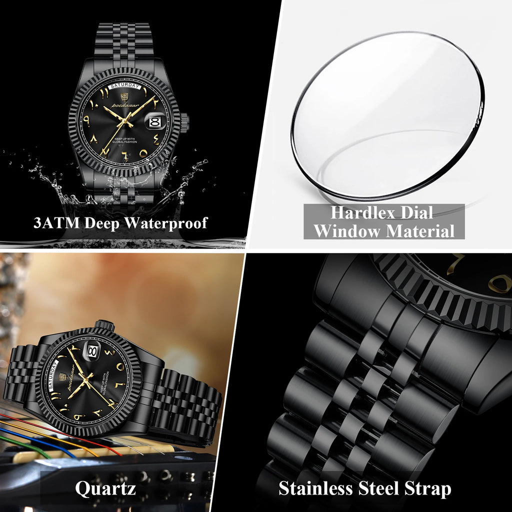 Poedagar 845 Luxury Business Men's Dress Watch with Elegant Arabic Numeral Dial Stainless Steel Waterproof Quartz Wristwatch