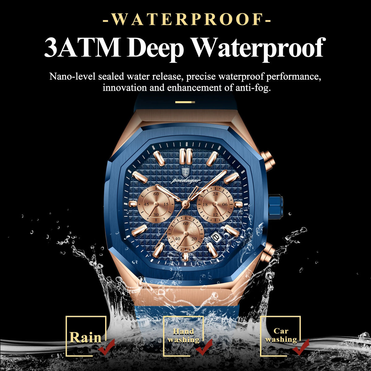 Poedagar 893 New Silicone Strap Mens Watches Waterproof Luminous Chronograph Quartz Watches for Men
