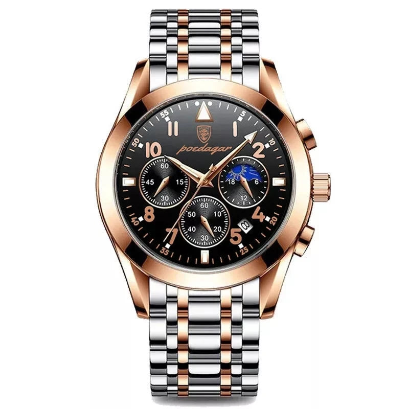Poedagar Fashion Men Watch Waterproof Luminous Quartz Watches Calendar Stainless Stain Wrist Watch for Men