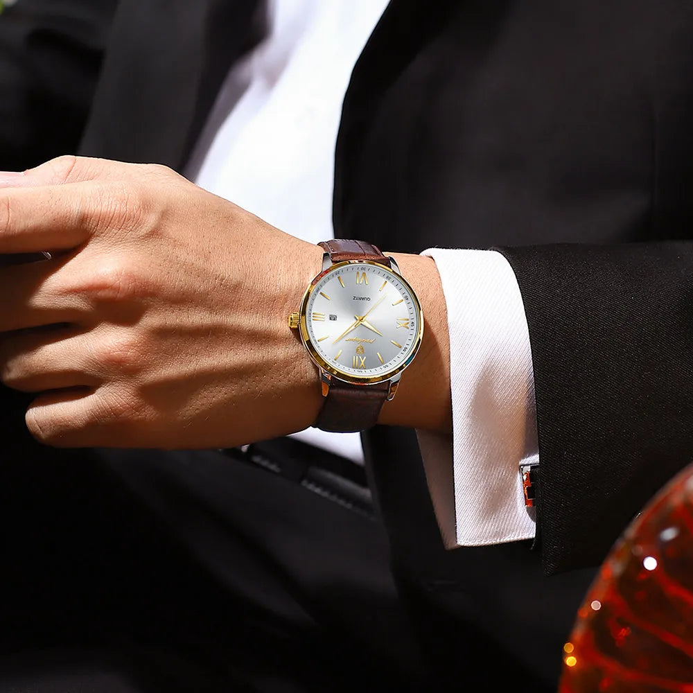 Poedagar Classic Leather Quartz Watches Fashion Calendar Watches Men Wrist Waterproof Watch for Men Wholesale