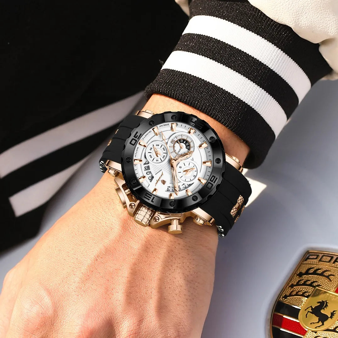 Mens Watch Luxury Poedagar 892 Silicone Strap Waterproof Quartz Watches Montre Luminous Sports Chronograph Watch for Men Relogio