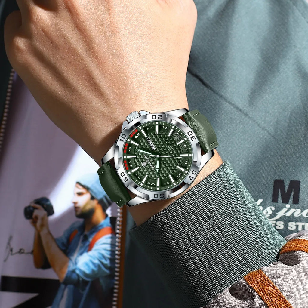 Poedagar 895 Luxury Men Watch 3D Geometric Dial Day Date Luminous Leather Strap Quartz Business Casual Waterproof Watch for Men