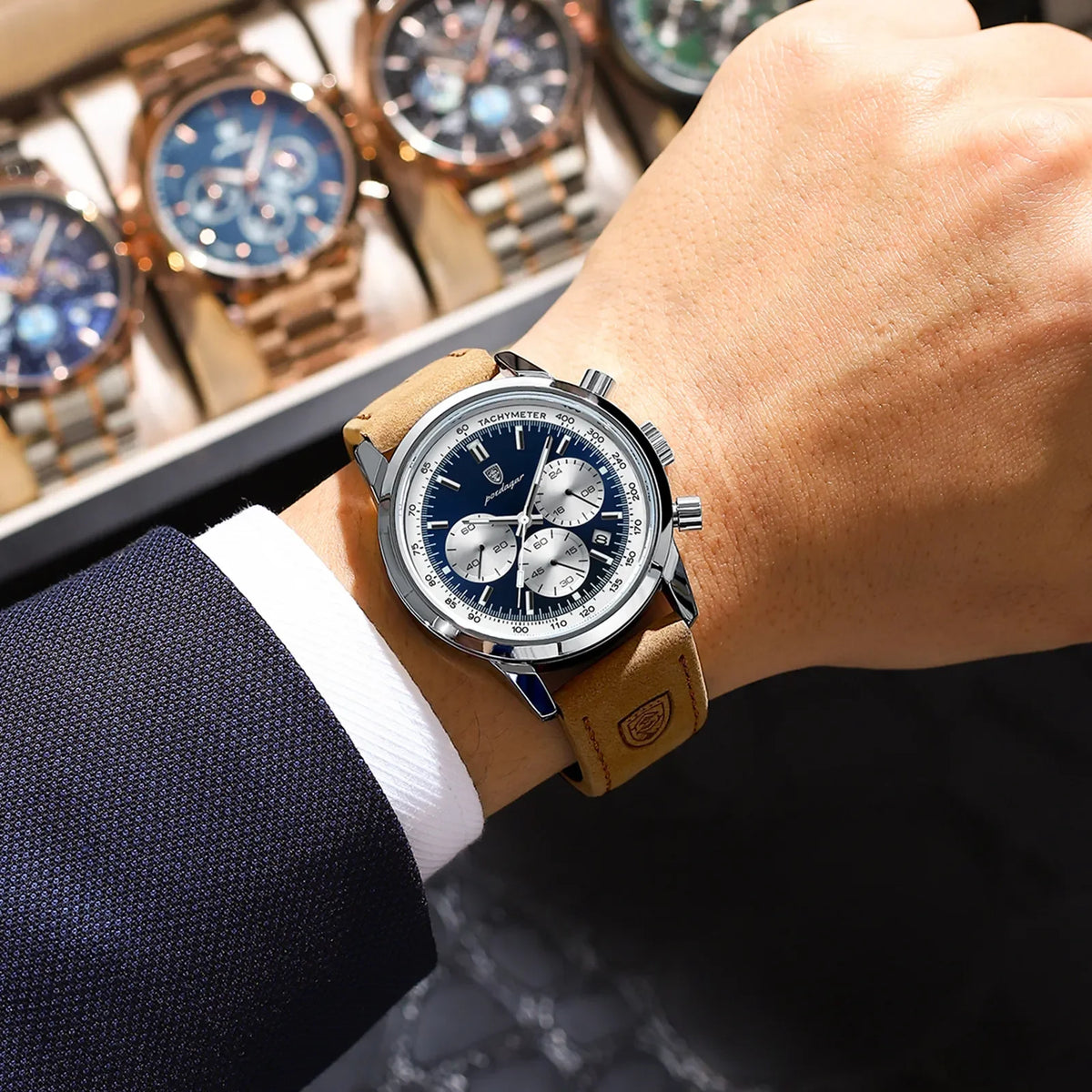 Watch for Men Luxury Poedagar 921 Leather Strap Waterproof Quartz Watches Reloj Luminous Multifunctional Chronograph Date Watch