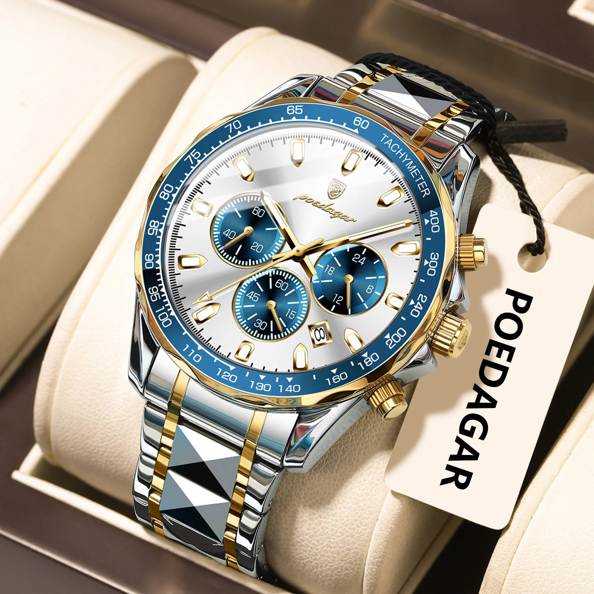 Poedagar 815 Luxury Men Watches Business Chronograph Stainless Steel Luminous Waterproof Sport Montre Quartz Watch for Men