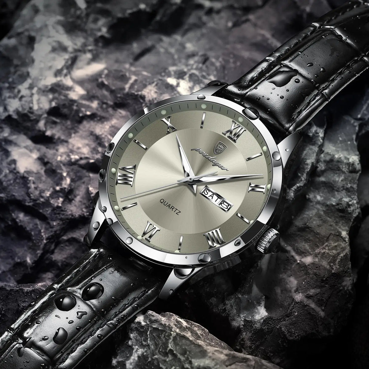Poedagar 978 Luxury Leather Bracelet Quartz Watch for Men Luminous Waterproof Mens Watch