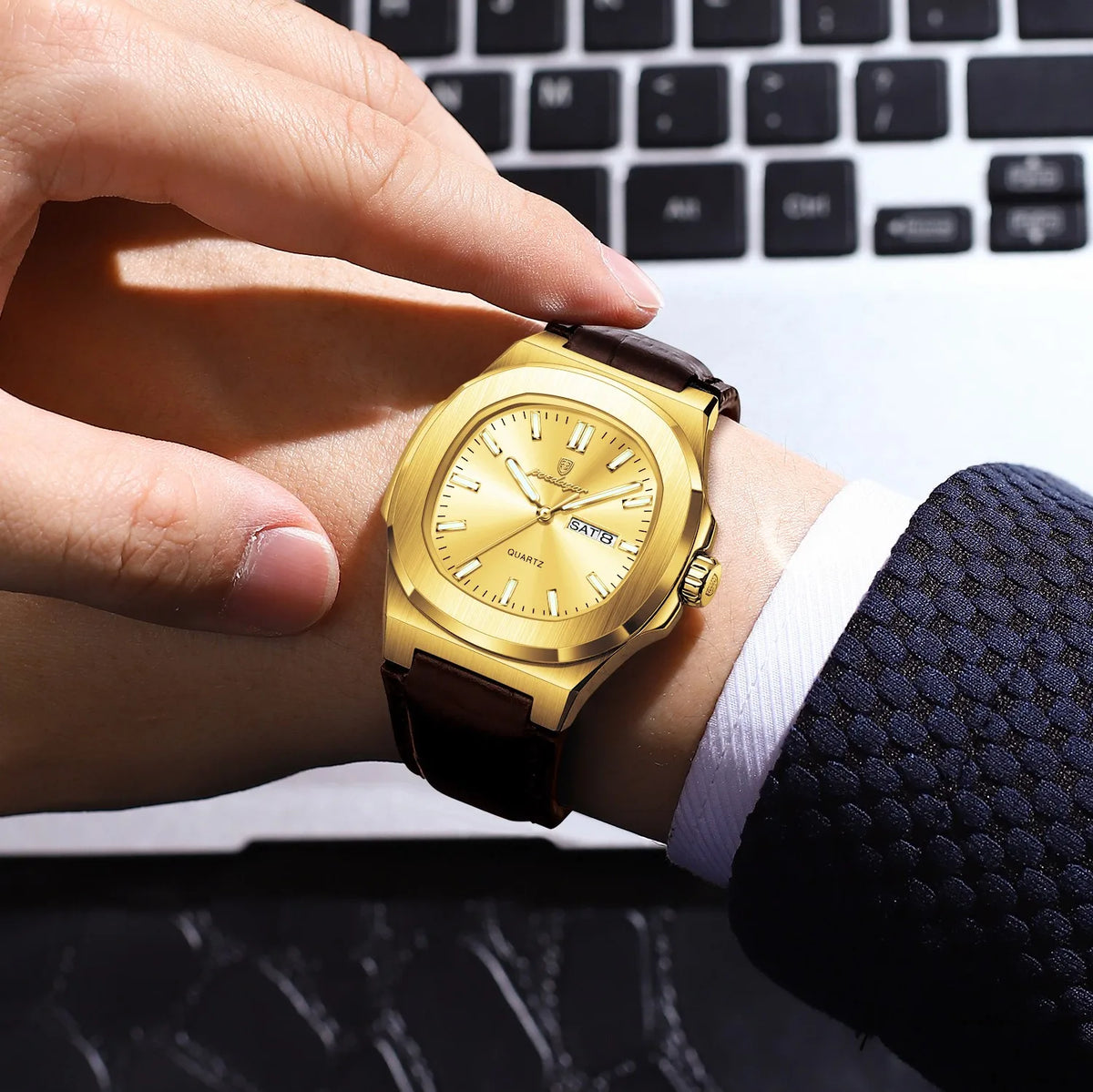 Poedagar 853 Luxury Men Watch Luminous Waterproof Calendar Fashion Quartz Wristwatch Business Leather Montre Relojes Hombre