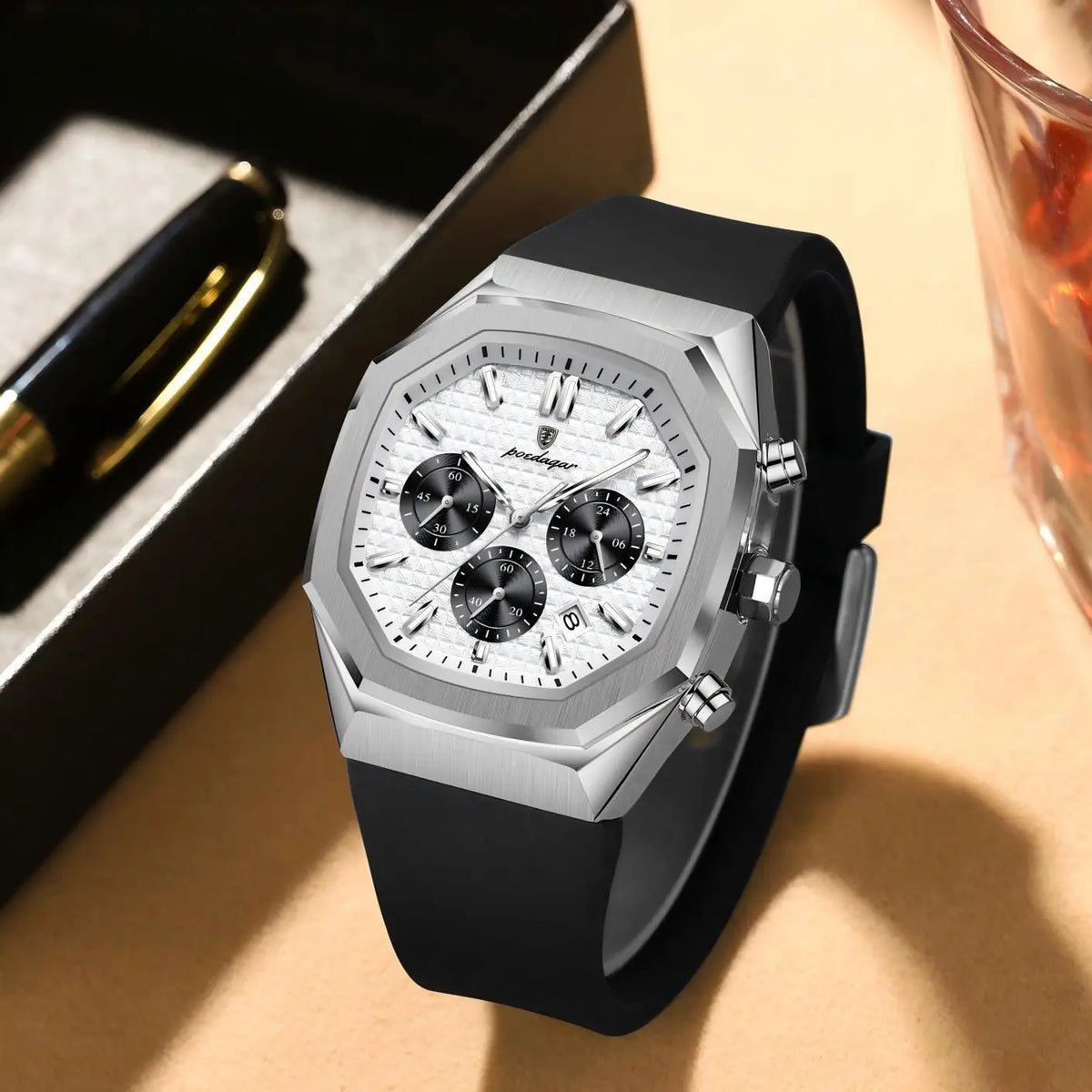 Poedagar 893 New Men's Watches Silicone Strap Wristwatch Waterproof Luminous Chronograph Luxury Sports Quartz Watch for Men