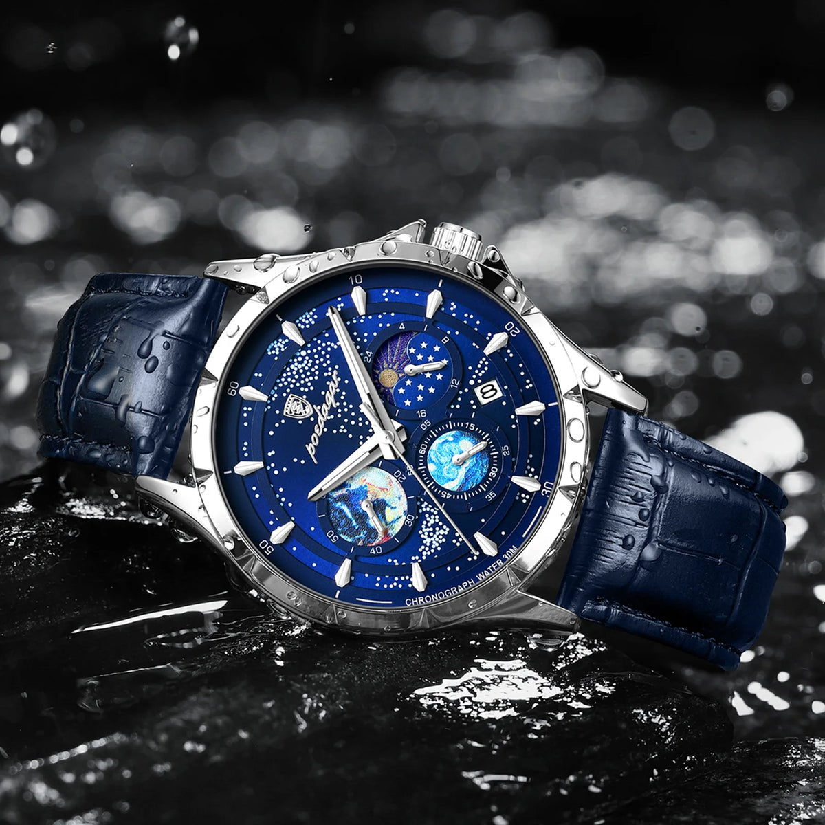 Poedarar New Luxury Fashion Starry Sky Dial Men Quartz Watches Waterproof Luminous Leather Watch for Men
