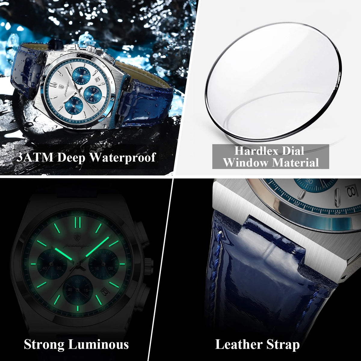 Poedagar 970 Mens Luxury Watch Leather Strap Luminous Quartz Wristwatch Montre Homme Casual Chronograph Waterproof Watch for Men