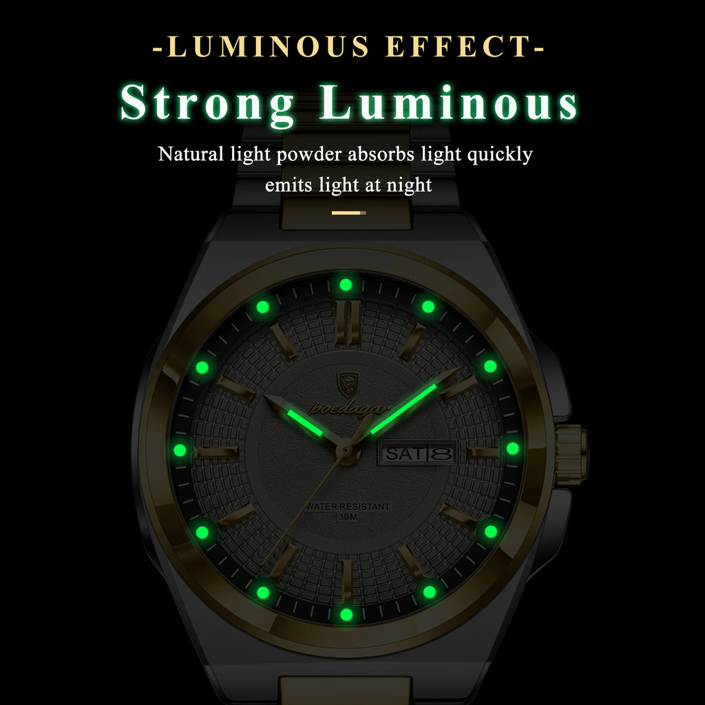 Poedagar Original Luxury Quartz Watch for Men Waterproof Luminous Stainless Steel Strap Mens Watch