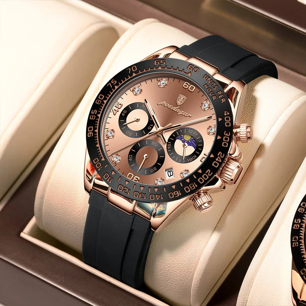 Poedagar 2023 Men Watch Silicone Belt Waterproof Luminous Date Watches Men Wrist Clock Chronograph Quartz Fashion Opp Bag Alloy