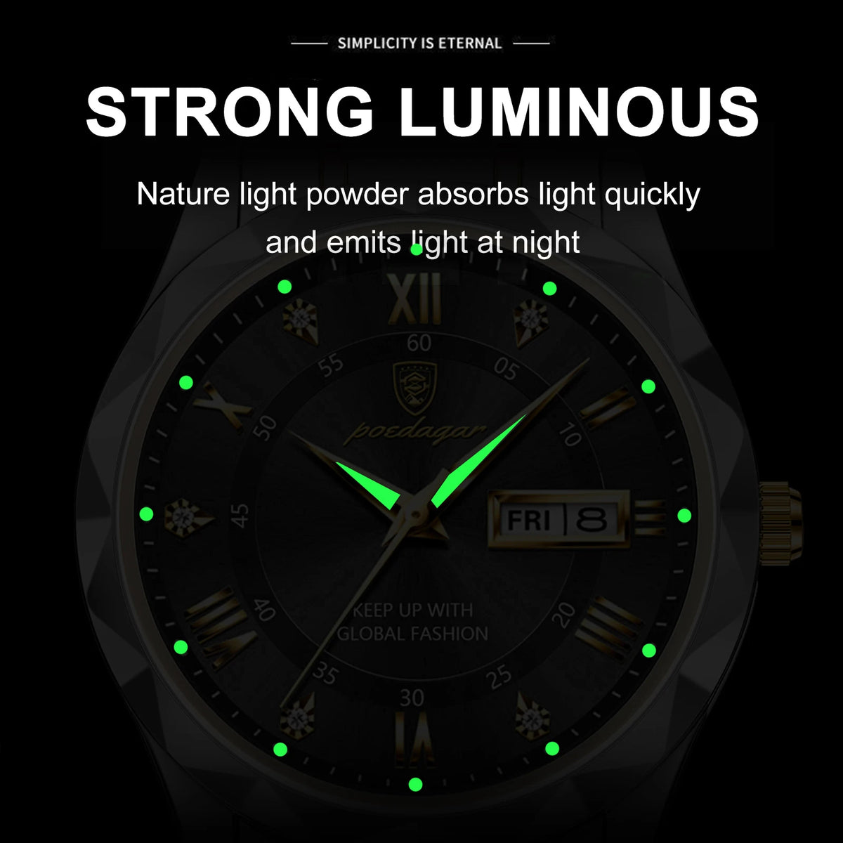 POEDAGAR 615 Men Quartz Watches Hot Sell Luxury Casual Set Stainless Steel Waterproof Luminous Date Display Alloy Wristwatch