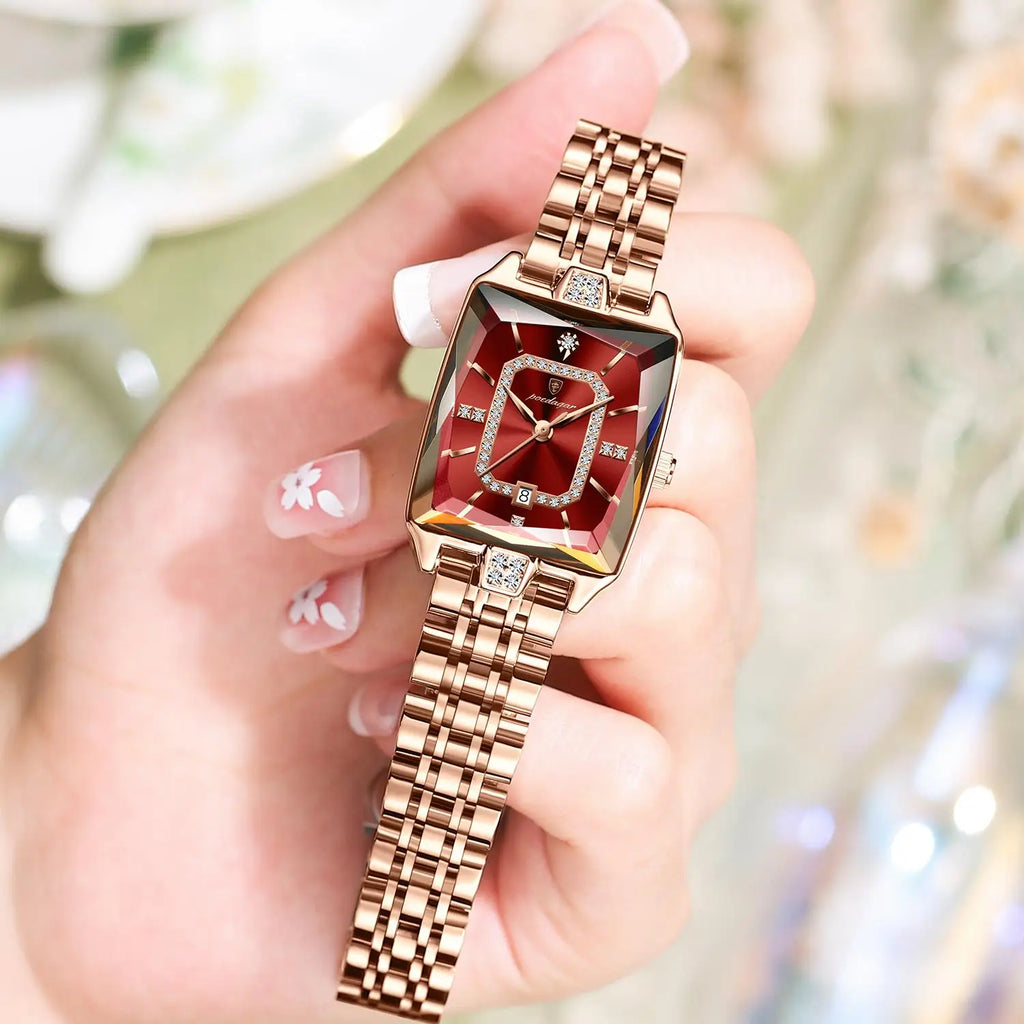 Poedagar 785 Elegant Ladies Watch Waterproof Date Women Watches Stainless Steel Rectangle Quartz Watches