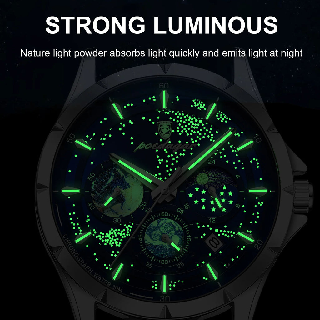 Poedarar New Luxury Fashion Starry Sky Dial Men Quartz Watches Waterproof Luminous Leather Watch for Men