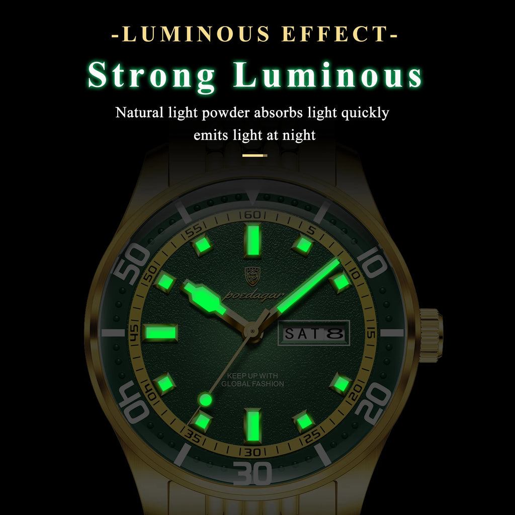 Poedagar 609 Men's Watches Waterproof Luminous Montre Homme Stainless Steel Date Day Luxury Fashion Quartz Wristwatch for Men