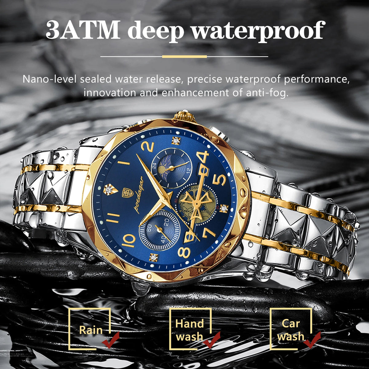 Poedagar 972 New Arrivals Fashion Luxury Men Watch Stainless Steel Wristwatch Waterproof Luminous Quartz Watches for Men