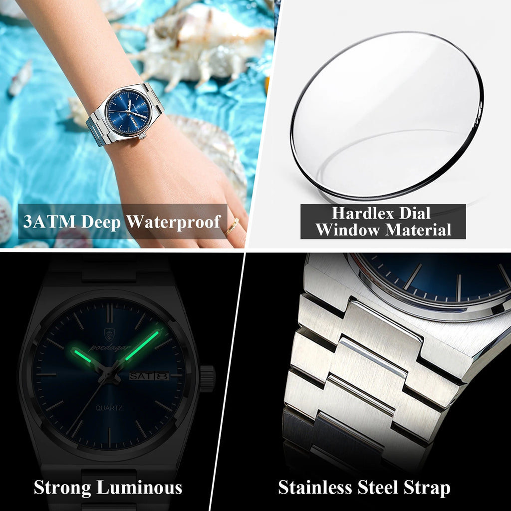 Poedagar 786 Luxury Women Watch Elegant Stainless Steel Wristwatch Waterproof Luminous Date Ladies Reloj Quartz Watch for Women