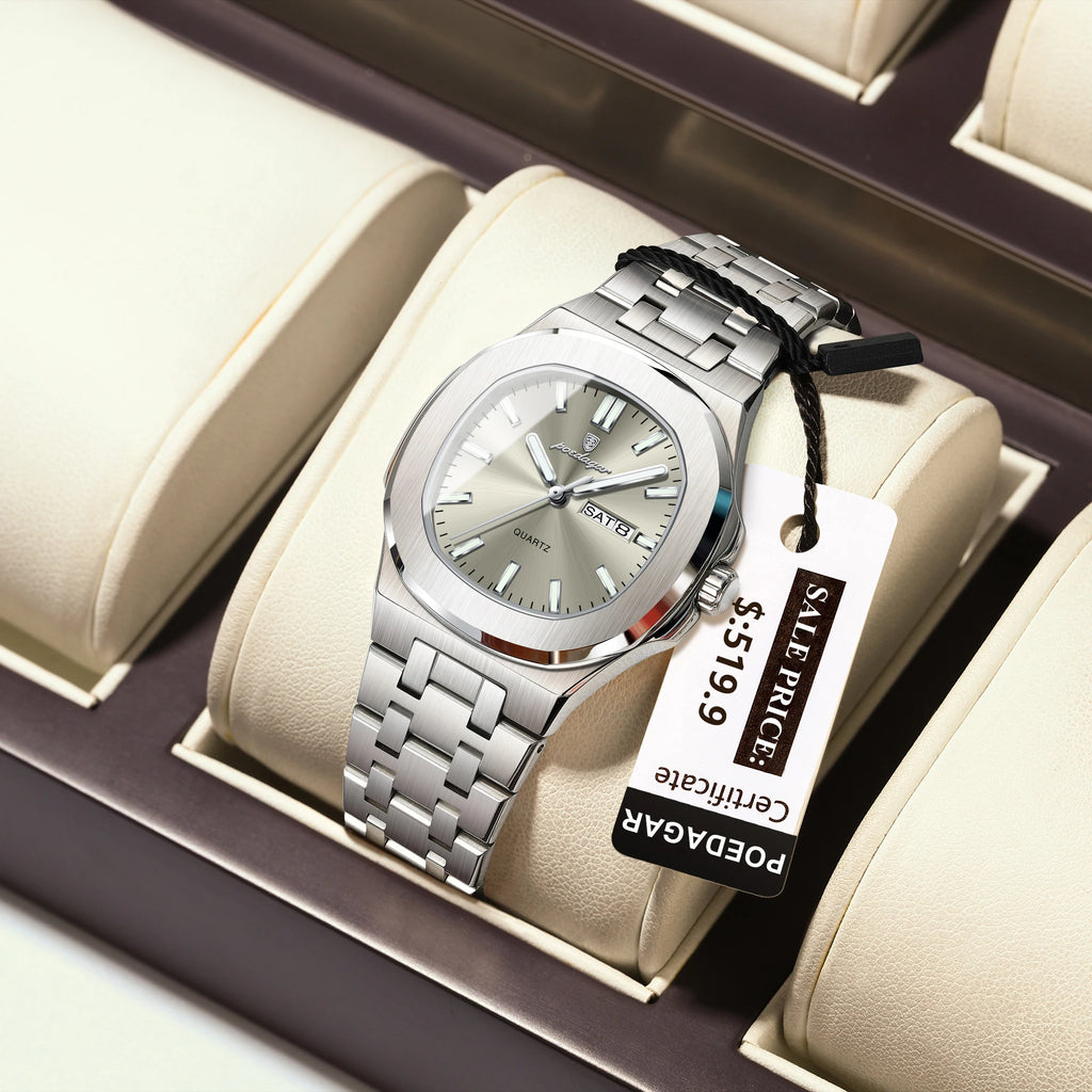 Poedagar Luxury Elegant Stainless Steel Girl Reloj Waterproof Luminous Date Quartz Watch for Women
