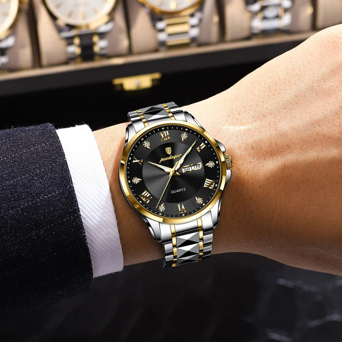 Poedagar 883 Luxury Men's Watch High Quality Two-Tone Luminous Quartz Watches Montre Waterproof Stainless Steel Watch for Men