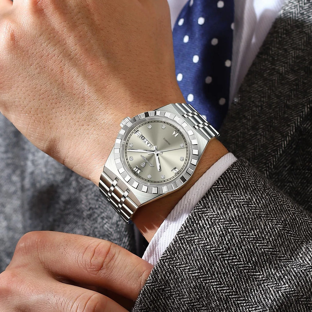 Poedagar 872 Luxury Men's Quartz Watches Business Week Date Waterproof Luminous Reloj Stainless Steel Casual Wristwatch for Men