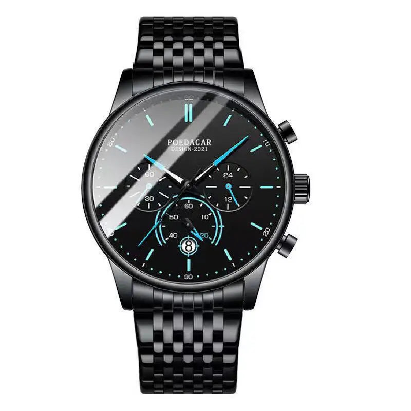 Poedagar Stainless Steel Luxury Watch Sport Chronograph Quartz Watches Waterproof Luminous Watch for Men
