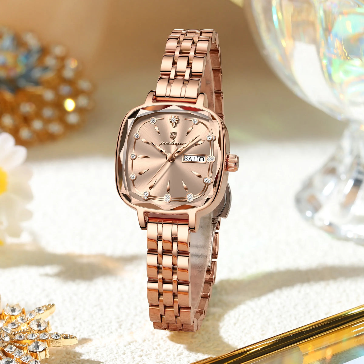 Poedagar 509 Luxury Diamond Women Watches Fashion Stainless Steel Quartz Watches Waterproof Gift for Girls Daily Wear