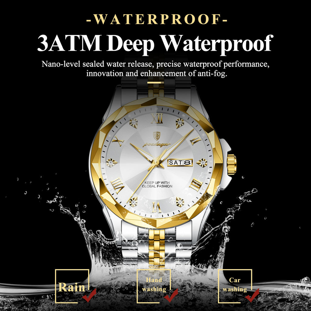 Poedagar 698 Mens Watch Luxury Waterproof Luminous Business Quartz Montre Homme Stainless Steel Calendar Reloj Watch for Men