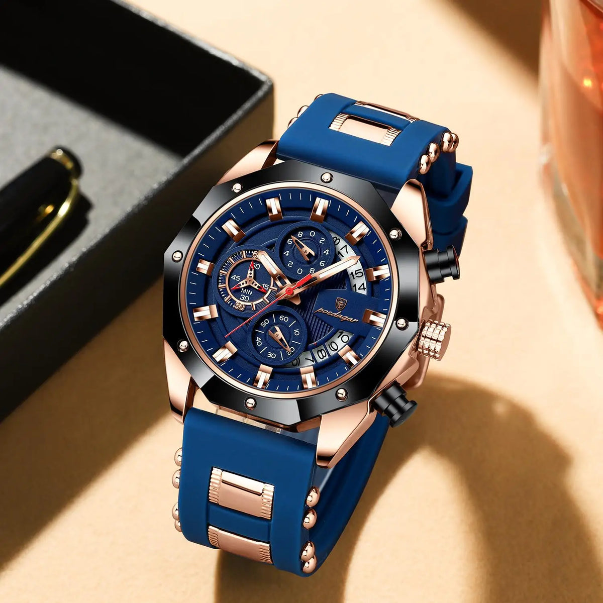 Poedagar New Arrivals Men Quartz Watches Waterproof Luminous Mens Watch Silicone Bracelet Chronograph Watch for Men