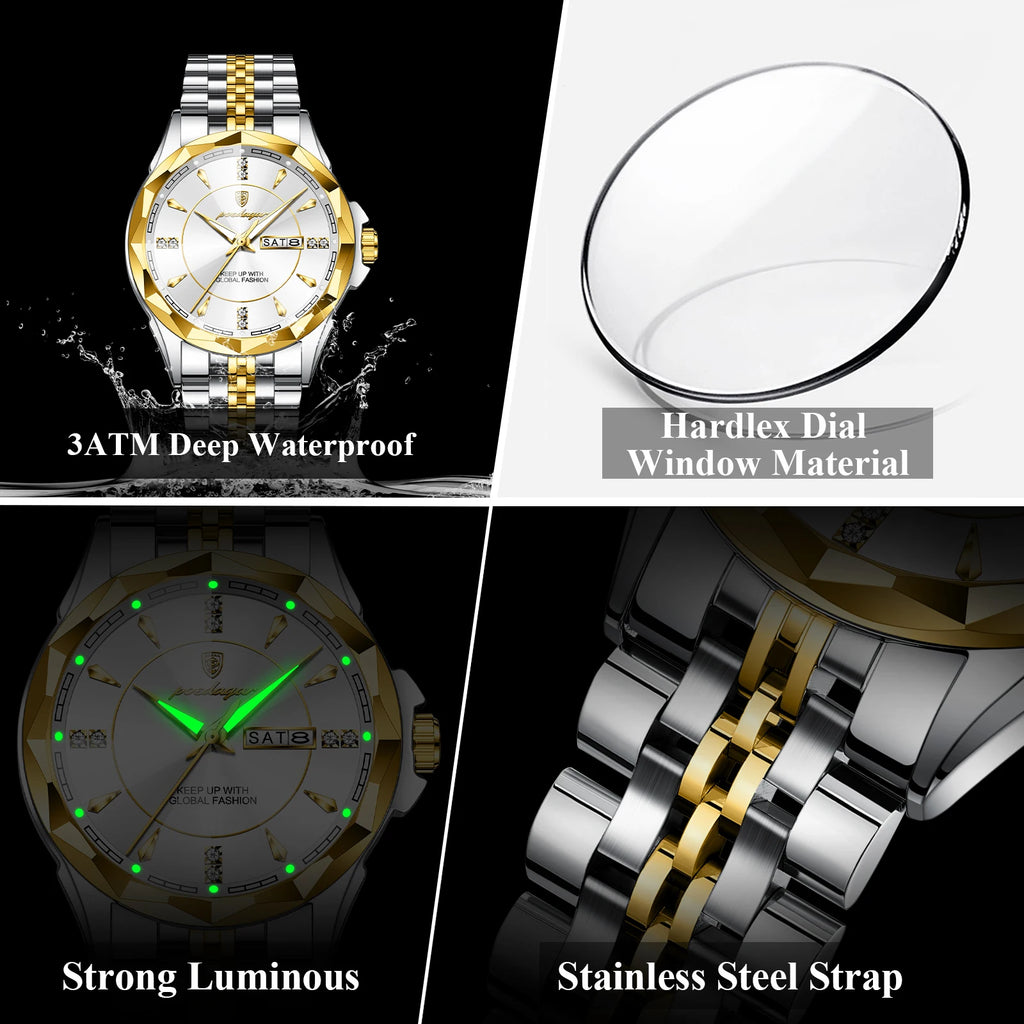 Poedagar 674 Luxury Men Quartz Watches Business Stainless Steel Strap Wristwatch 30M Waterproof Luminous Calendar Watch for Men