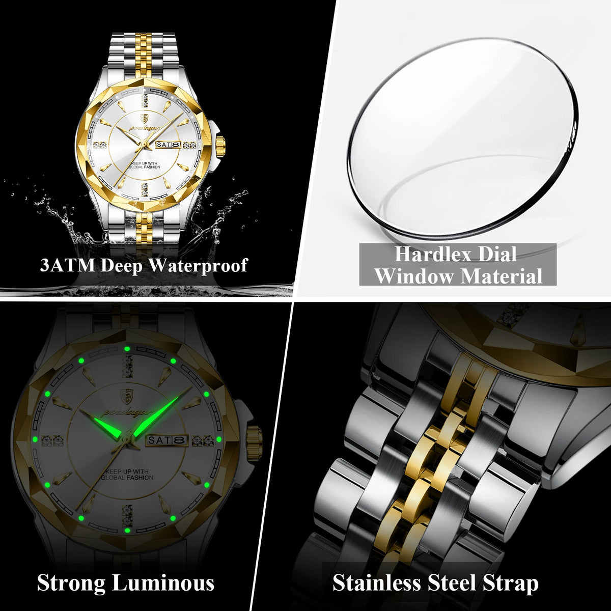 Poedagar 674 Luxury Men Quartz Watches Business Stainless Steel Strap Wristwatch 30M Waterproof Luminous Calendar Watch for Men